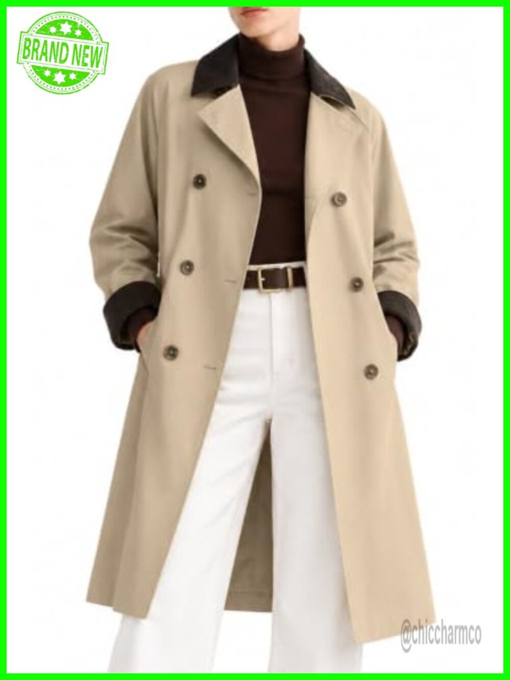 Water-Resistant Oversized Trench Coat Corduroy Collar Barn Jacket